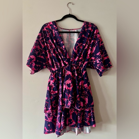 Navy and Hot Pink Floral Dress - Picture 2 of 3